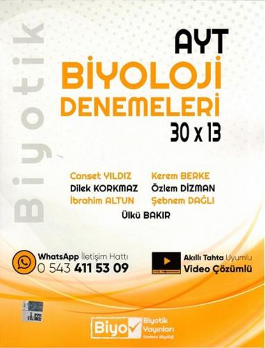 AYT Biyoloji Biyotik 30 X 13 Denemeleri Biyotik Yayınları